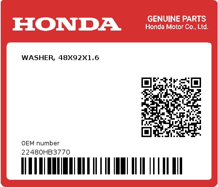 Product image: Honda - 22480HB3770 - WASHER, 48X92X1.6 