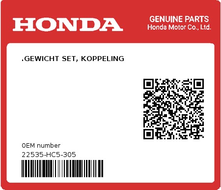 Product image: Honda - 22535-HC5-305 - .GEWICHT SET, KOPPELING  0