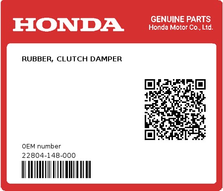 Product image: Honda - 22804-148-000 - RUBBER, CLUTCH DAMPER  0