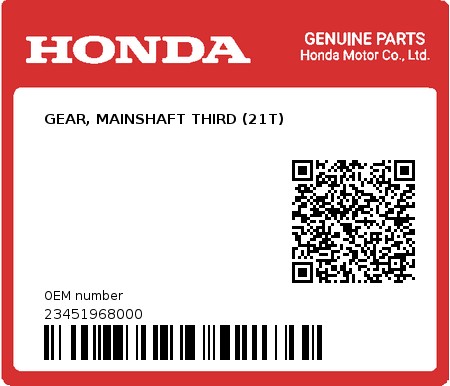 Product image: Honda - 23451968000 - GEAR, MAINSHAFT THIRD (21T)  0