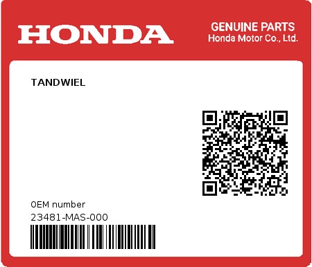 Product image: Honda - 23481-MAS-000 - TANDWIEL 