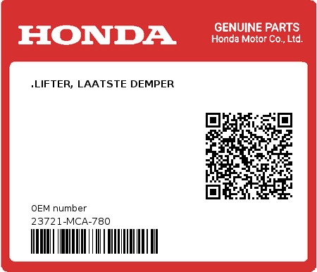 Product image: Honda - 23721-MCA-780 - .LIFTER, LAATSTE DEMPER 