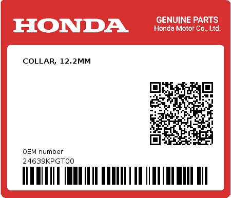 Product image: Honda - 24639KPGT00 - COLLAR, 12.2MM  0