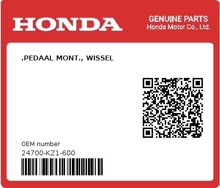 Product image: Honda - 24700-KZ1-600 - .PEDAAL MONT., WISSEL 