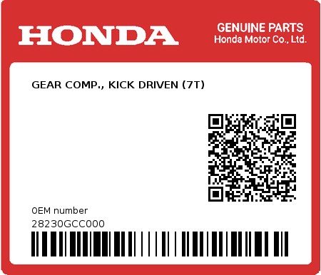 Product image: Honda - 28230GCC000 - GEAR COMP., KICK DRIVEN (7T)  0
