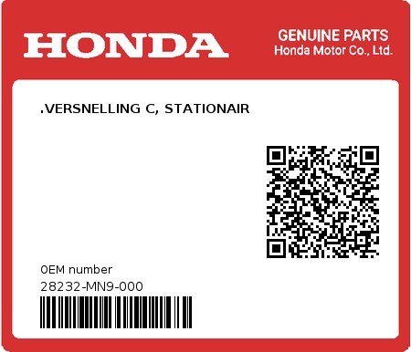 Product image: Honda - 28232-MN9-000 - .VERSNELLING C, STATIONAIR  0