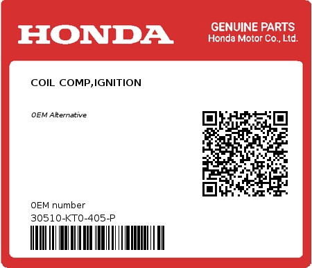 Product image: Honda - 30510-KT0-405-P - COIL COMP,IGNITION  0