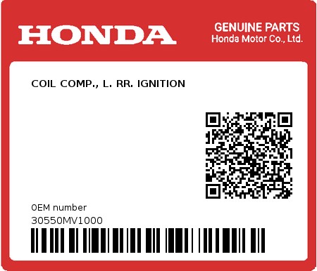 Product image: Honda - 30550MV1000 - COIL COMP., L. RR. IGNITION  0