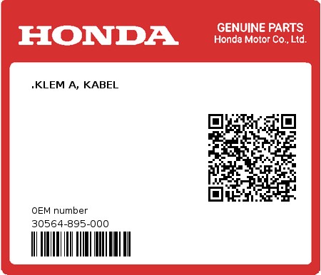 Product image: Honda - 30564-895-000 - .KLEM A, KABEL  0