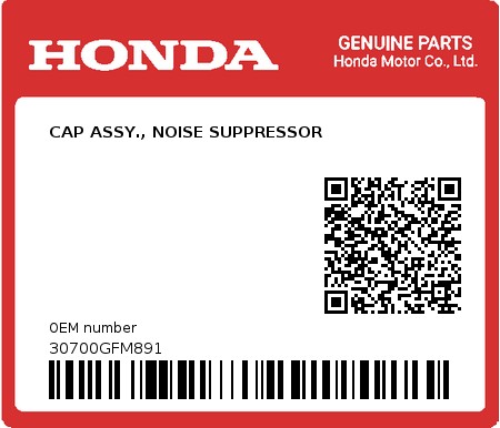 Product image: Honda - 30700GFM891 - CAP ASSY., NOISE SUPPRESSOR  0