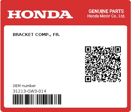 Product image: Honda - 31213-GW3-014 - BRACKET COMP., FR.  0