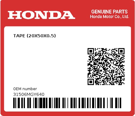 Product image: Honda - 31506MGY640 - TAPE (20X50X0.5)  0