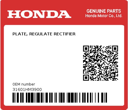 Product image: Honda - 31601HM3900 - PLATE, REGULATE RECTIFIER 