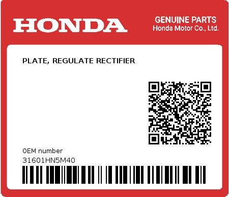 Product image: Honda - 31601HN5M40 - PLATE, REGULATE RECTIFIER 