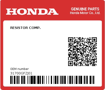 Product image: Honda - 31700GFZJ01 - RESISTOR COMP.  0