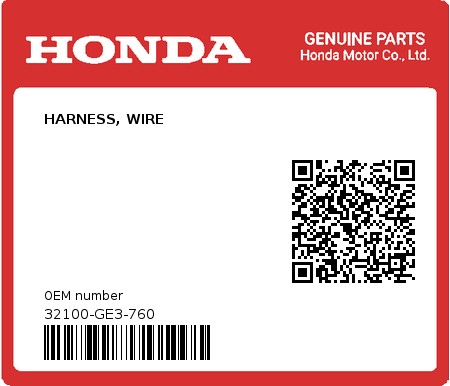 Product image: Honda - 32100-GE3-760 - HARNESS, WIRE 