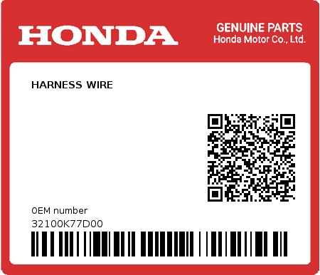 Product image: Honda - 32100K77D00 - HARNESS WIRE 