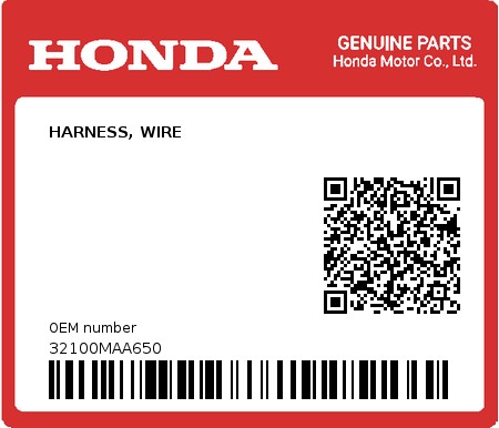 Product image: Honda - 32100MAA650 - HARNESS, WIRE  0