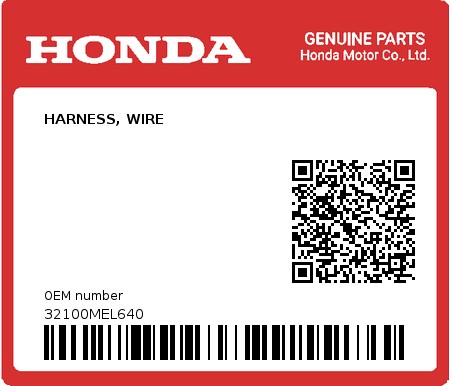 Product image: Honda - 32100MEL640 - HARNESS, WIRE 