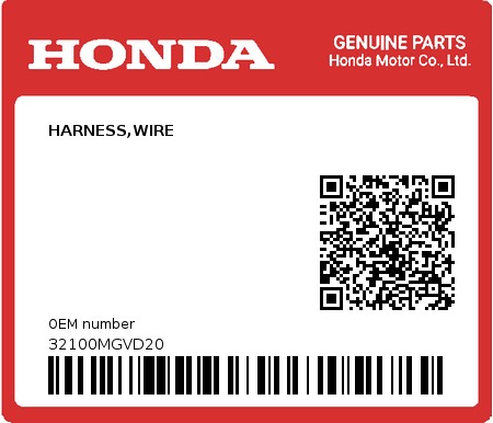 Product image: Honda - 32100MGVD20 - HARNESS,WIRE 