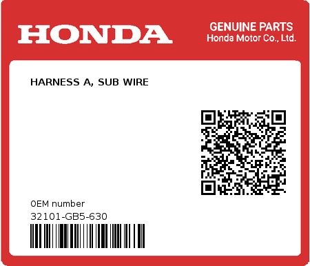 Product image: Honda - 32101-GB5-630 - HARNESS A, SUB WIRE  0