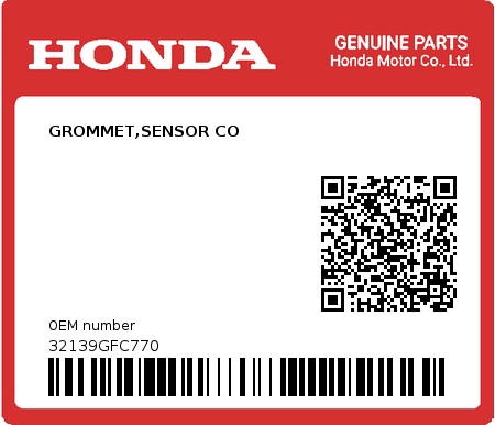 Product image: Honda - 32139GFC770 - GROMMET,SENSOR CO  0