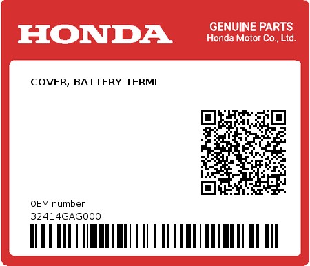 Product image: Honda - 32414GAG000 - COVER, BATTERY TERMI 