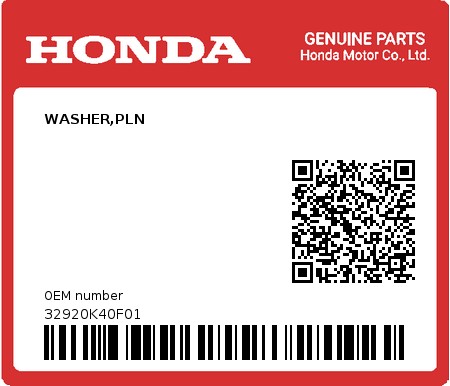 Product image: Honda - 32920K40F01 - WASHER,PLN 