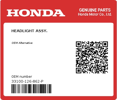 Product image: Honda - 33100-126-862-P - HEADLIGHT ASSY.  0