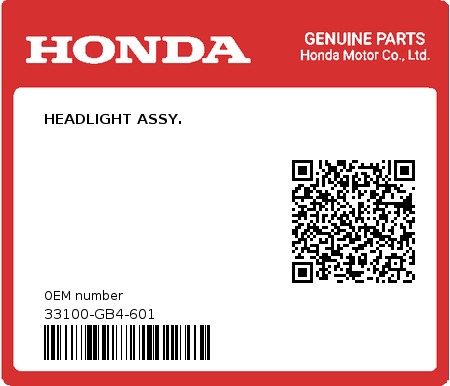Product image: Honda - 33100-GB4-601 - HEADLIGHT ASSY.  0