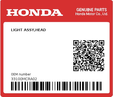 Product image: Honda - 33100MCRA02 - LIGHT ASSY,HEAD  0