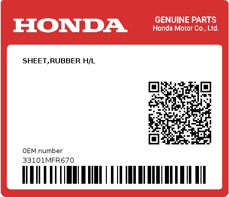 Product image: Honda - 33101MFR670 - SHEET,RUBBER H/L 