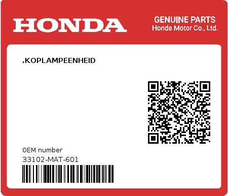 Product image: Honda - 33102-MAT-601 - .KOPLAMPEENHEID 