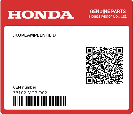 Product image: Honda - 33102-MGP-D02 - .KOPLAMPEENHEID 