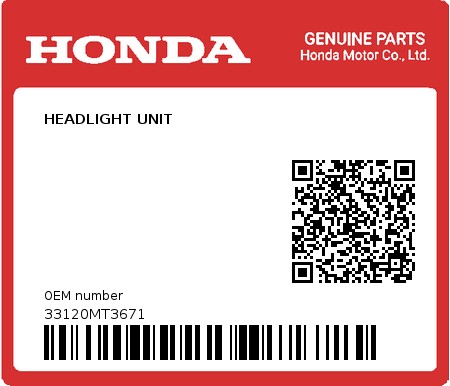 Product image: Honda - 33120MT3671 - HEADLIGHT UNIT  0