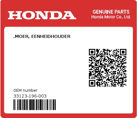 Product image: Honda - 33123-196-003 - .MOER, EENHEIDHOUDER 