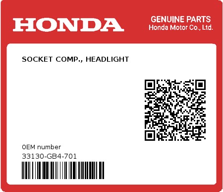 Product image: Honda - 33130-GB4-701 - SOCKET COMP., HEADLIGHT 