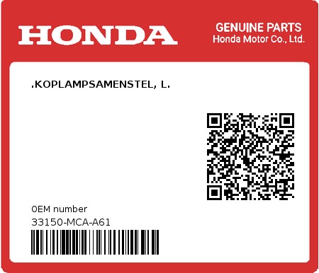 Product image: Honda - 33150-MCA-A61 - .KOPLAMPSAMENSTEL, L.  0