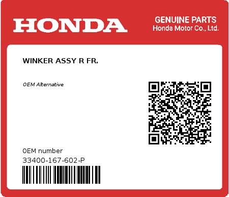 Product image: Honda - 33400-167-602-P - WINKER ASSY R FR.  0