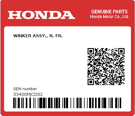 Product image: Honda - 33400MJCD02 - WINKER ASSY., R. FR.  0