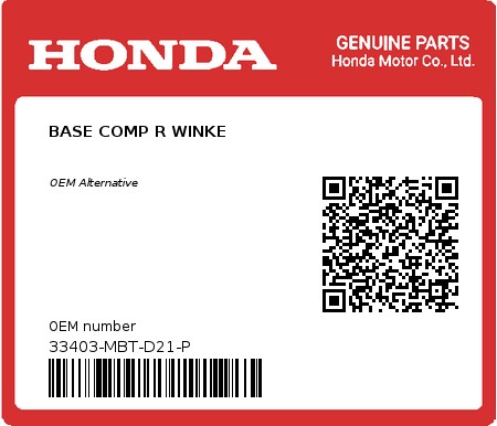 Product image: Honda - 33403-MBT-D21-P - BASE COMP R WINKE  0