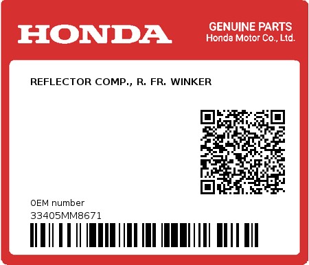 Product image: Honda - 33405MM8671 - REFLECTOR COMP., R. FR. WINKER  0