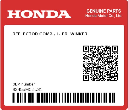 Product image: Honda - 33455MCZU31 - REFLECTOR COMP., L. FR. WINKER  0