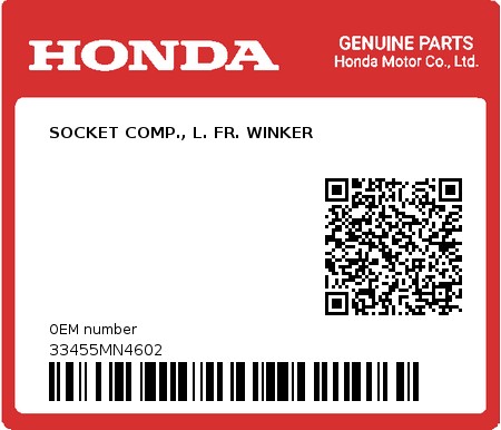 Product image: Honda - 33455MN4602 - SOCKET COMP., L. FR. WINKER  0