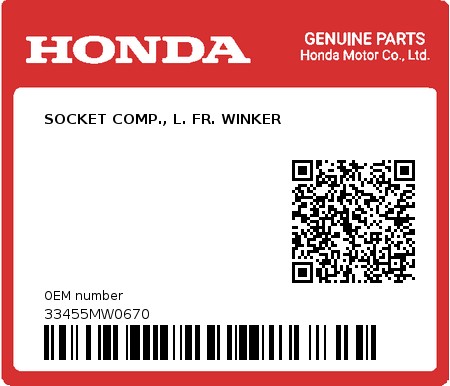 Product image: Honda - 33455MW0670 - SOCKET COMP., L. FR. WINKER 