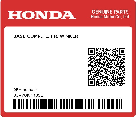 Product image: Honda - 33470KPR891 - BASE COMP., L. FR. WINKER 