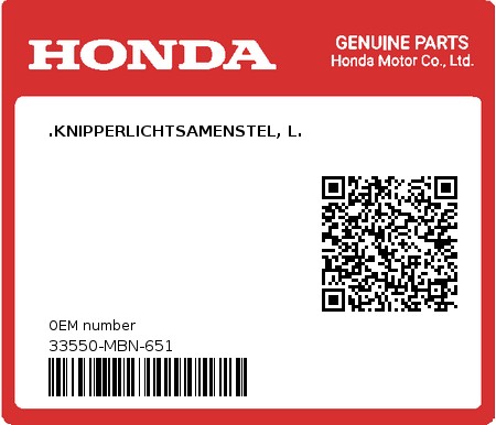 Product image: Honda - 33550-MBN-651 - .KNIPPERLICHTSAMENSTEL, L. 