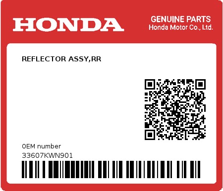 Product image: Honda - 33607KWN901 - REFLECTOR ASSY,RR  0