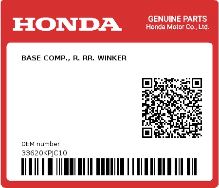 Product image: Honda - 33620KPJC10 - BASE COMP., R. RR. WINKER 