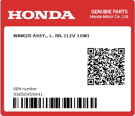 Product image: Honda - 33650459941 - WINKER ASSY., L. RR. (12V 10W)  0